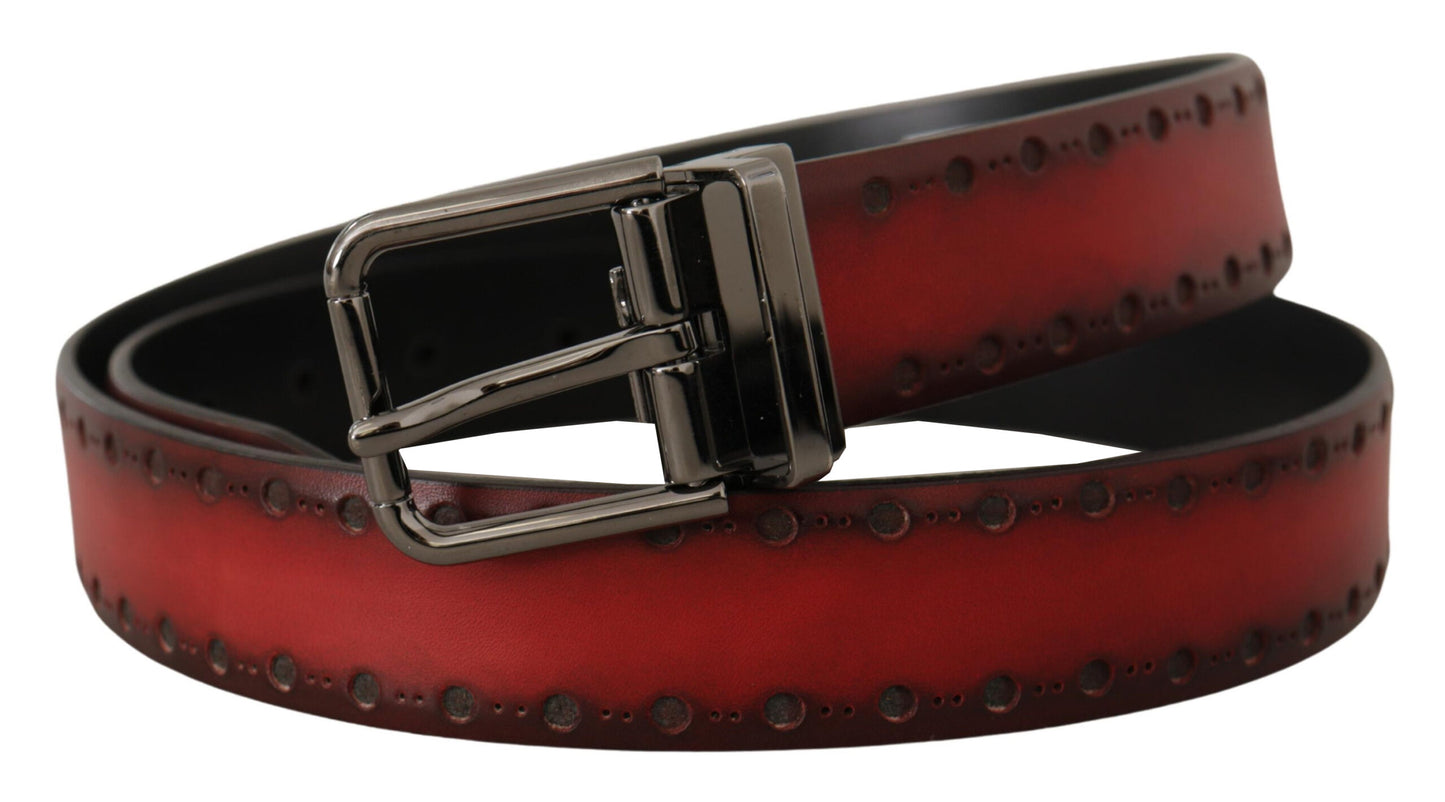 Dolce & Gabbana Elegant Maroon Leather Belt with Silver Buckle