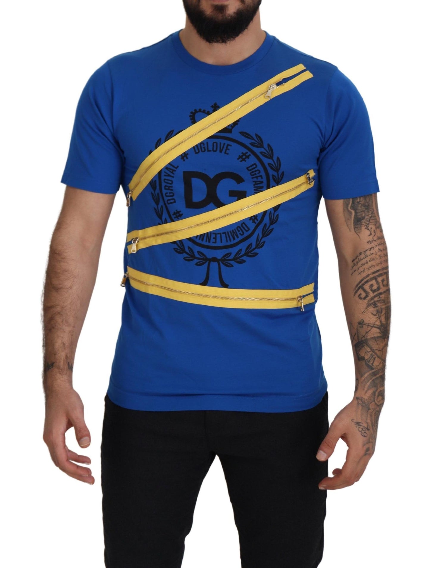 Dolce & Gabbana Chic Blue Logo Tee with Zipper Detail