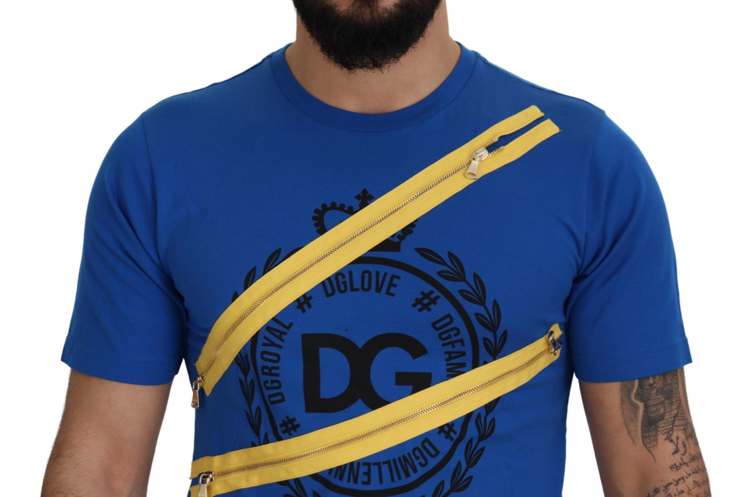 Dolce & Gabbana Chic Blue Logo Tee with Zipper Detail