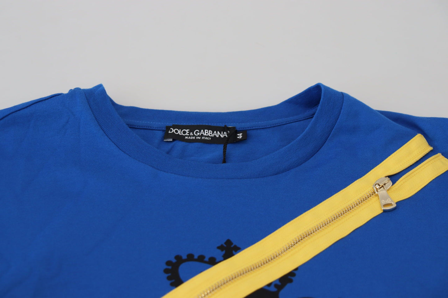 Dolce & Gabbana Chic Blue Logo Tee with Zipper Detail