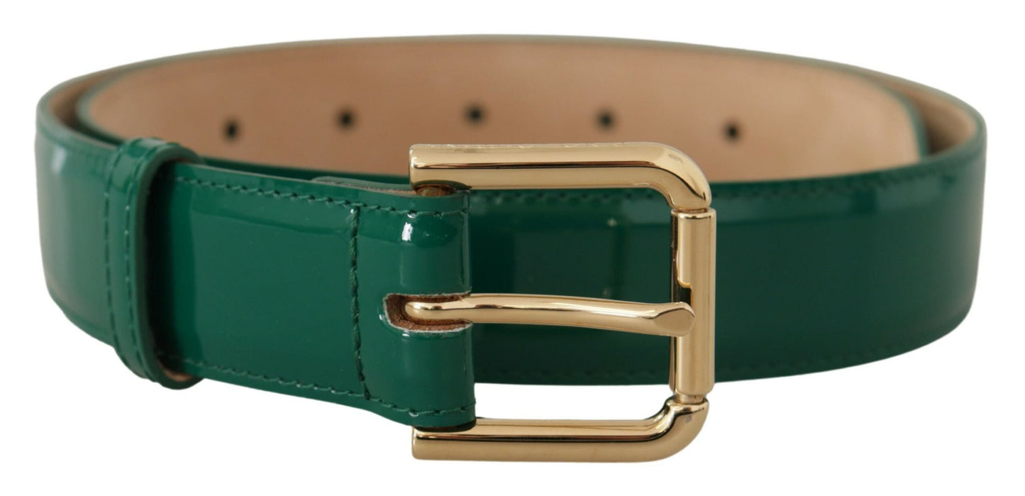 Dolce & Gabbana Elegant Green Leather Belt with Gold Buckle Detail