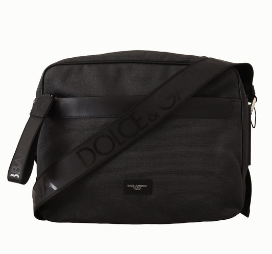 Dolce & Gabbana Elegant Black Canvas Leather Messenger Bag