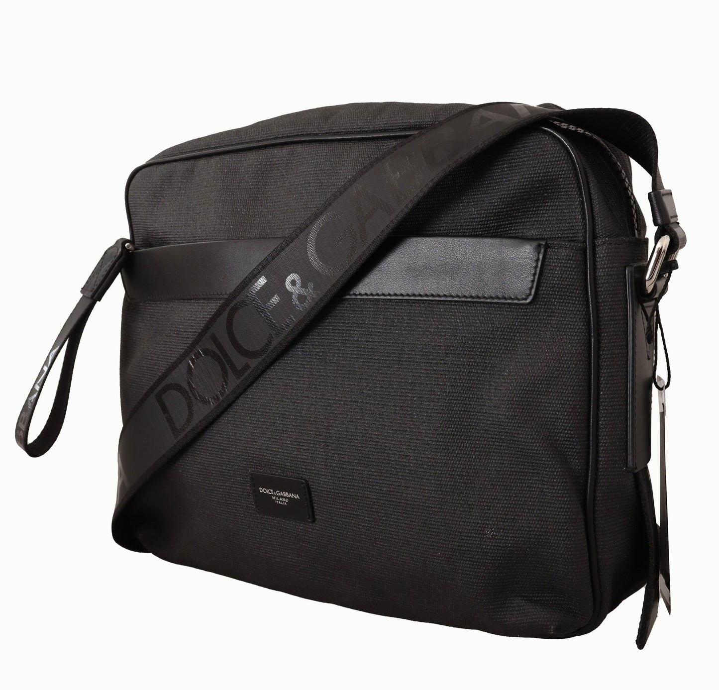 Dolce & Gabbana Elegant Black Canvas Leather Messenger Bag