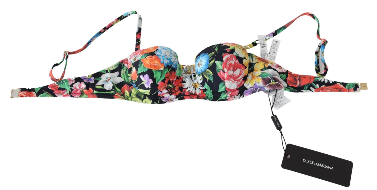 Dolce & Gabbana Multicolor Floral Print Swimwear Bikini Tops