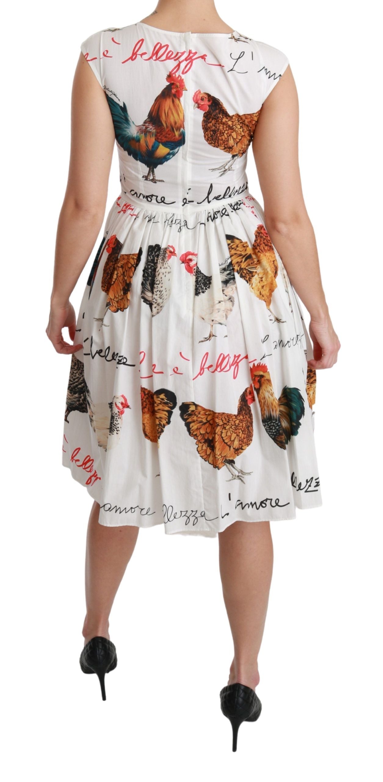 Dolce & Gabbana White A-Line Mini Dress with Rooster Print