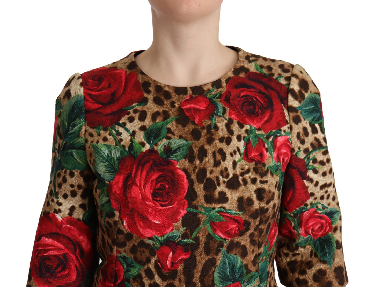 Dolce & Gabbana Elegant Leopard & Rose Print Shift Dress