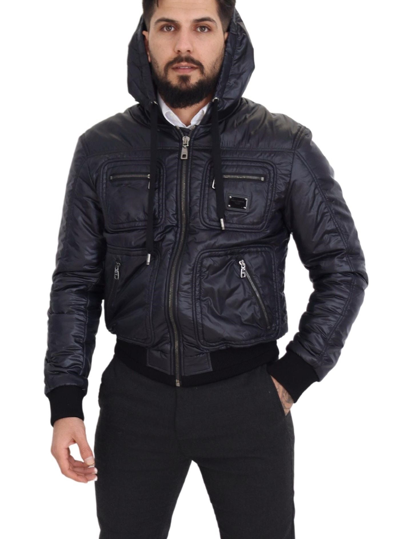 Dolce & Gabbana Elegant Black Bomber Jacket with Hood