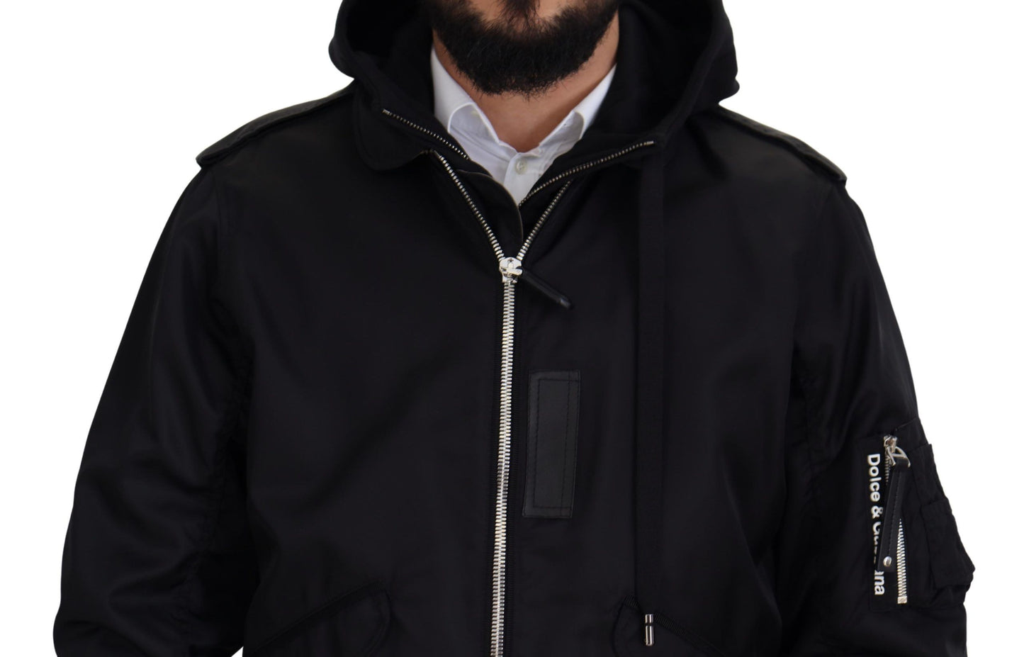 Dolce & Gabbana Black Nylon Hooded Full Zip Men Coat Jacket