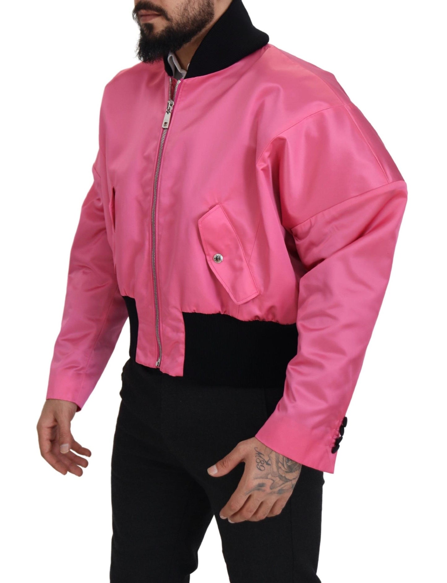 Dolce & Gabbana Elegant Pink Nylon Bomber Jacket