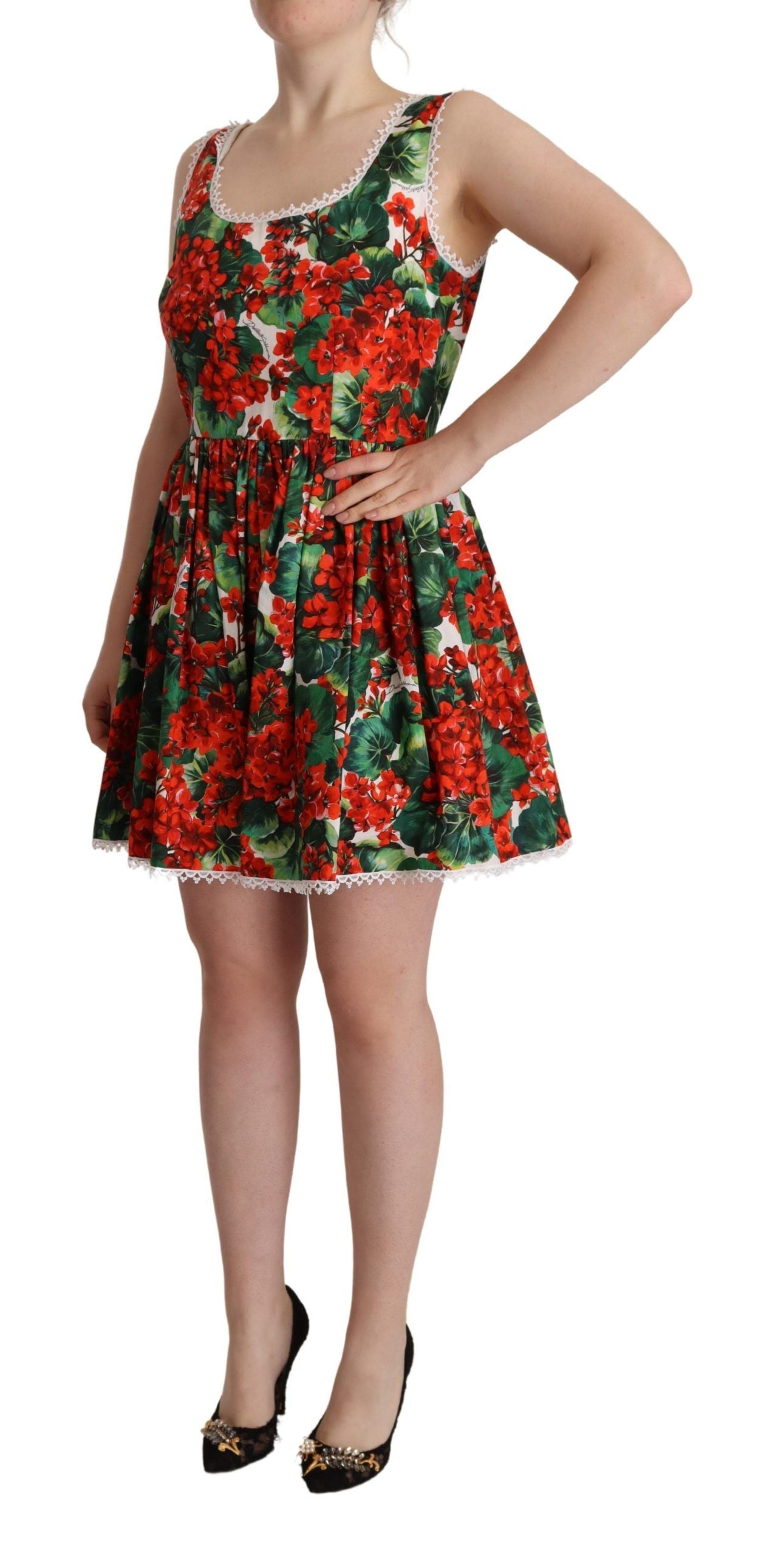 Dolce & Gabbana Red Floral Print Mini Dress – Timeless Elegance