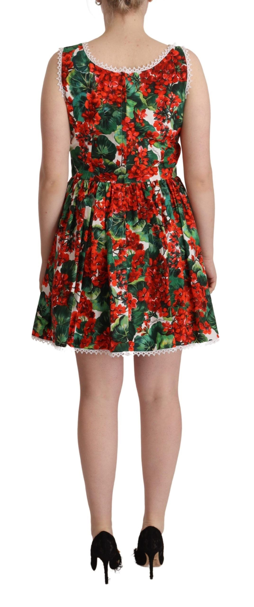 Dolce & Gabbana Red Floral Print Mini Dress – Timeless Elegance