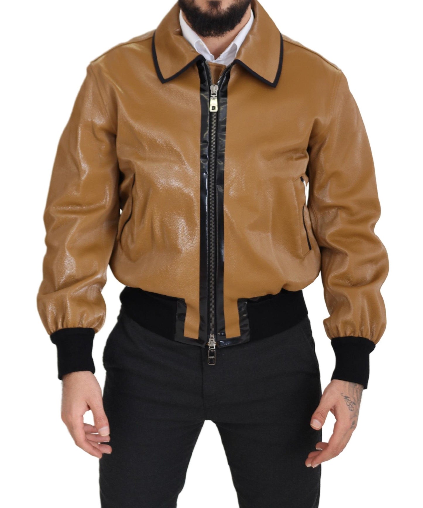 Dolce & Gabbana Elegant Dark Camel Zip Blouson Jacket