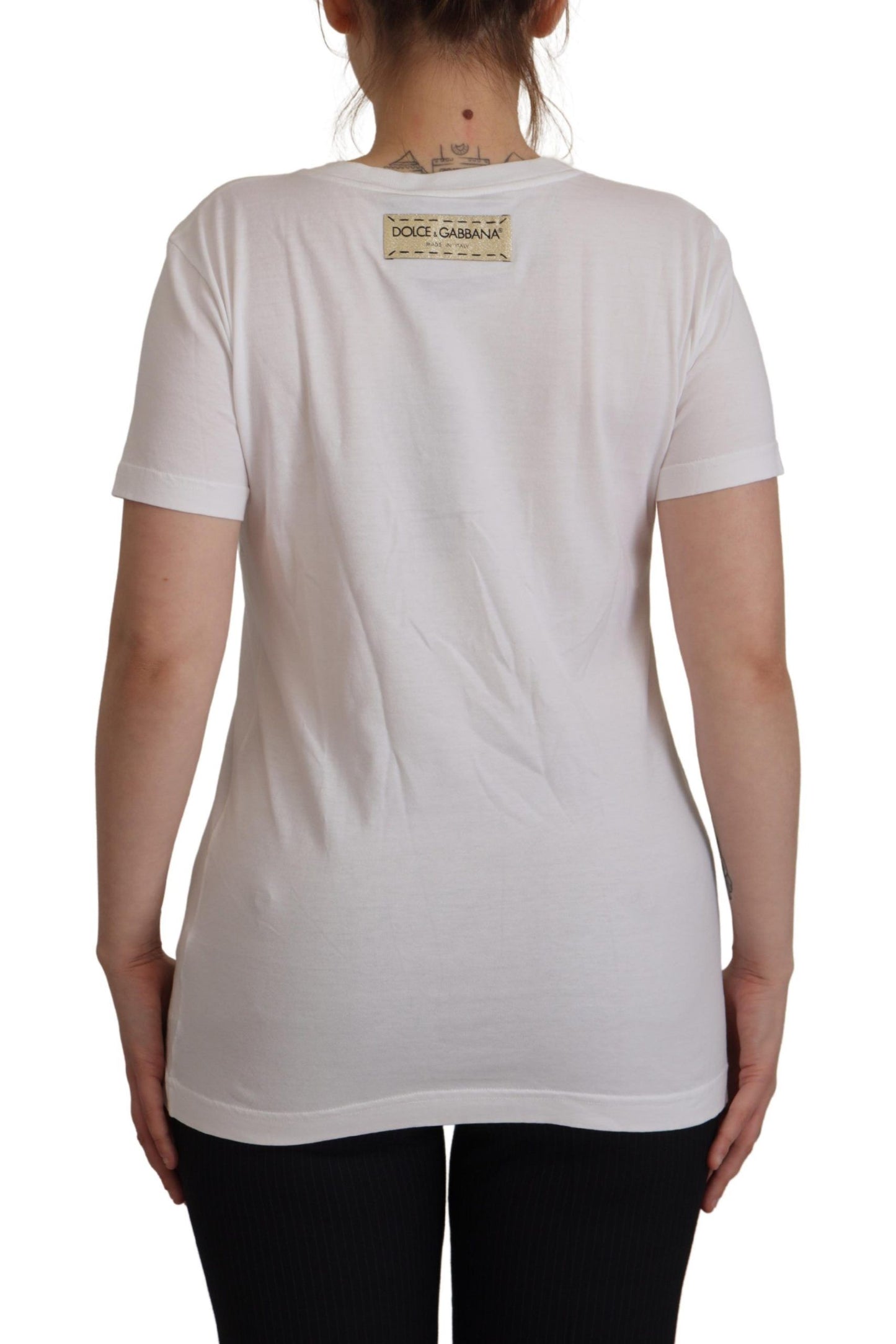 Dolce & Gabbana Chic White Cotton Round Neck Tee with Heart Motif