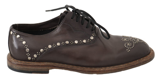 Dolce & Gabbana Elegant Studded Brown Leather Derby Shoes