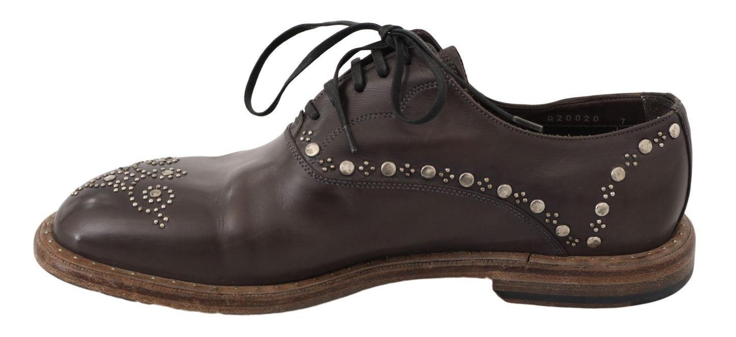 Dolce & Gabbana Elegant Studded Brown Leather Derby Shoes