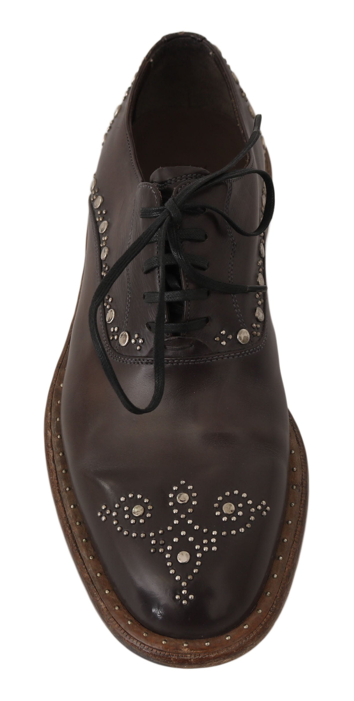 Dolce & Gabbana Elegant Studded Brown Leather Derby Shoes