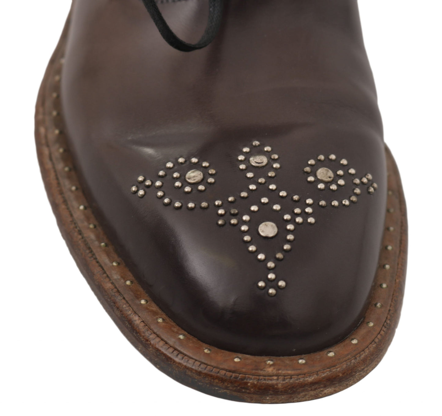 Dolce & Gabbana Elegant Studded Brown Leather Derby Shoes