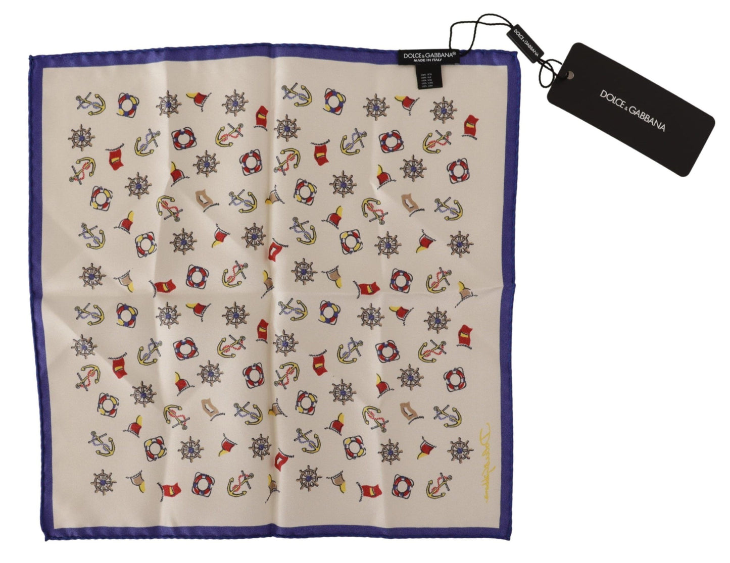 Dolce & Gabbana Silk Anchor Print Pocket Square