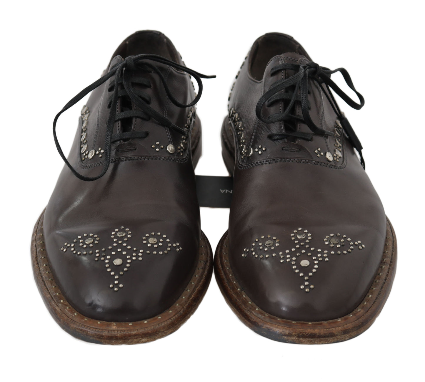 Dolce & Gabbana Elegant Studded Brown Leather Derby Shoes