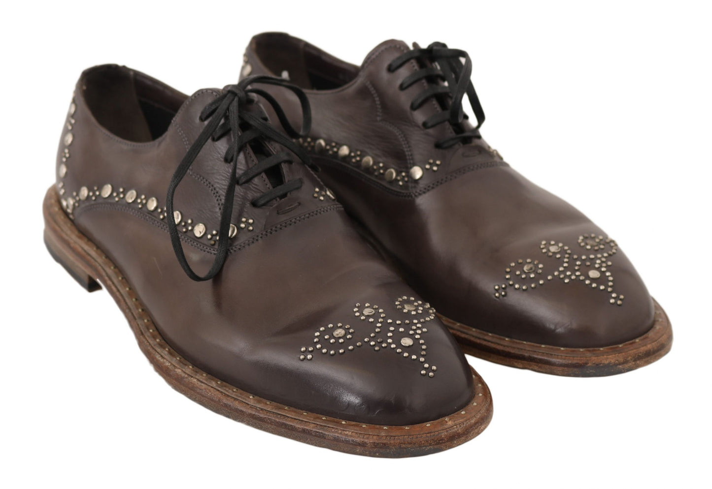 Dolce & Gabbana Elegant Studded Brown Leather Derby Shoes