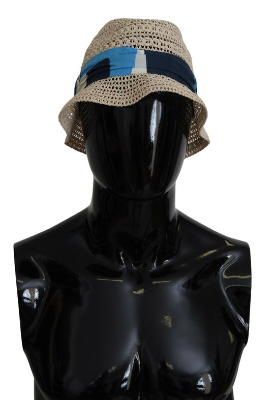 Dolce & Gabbana Elegant Beige Bucket Hat with Blue Bow Accent