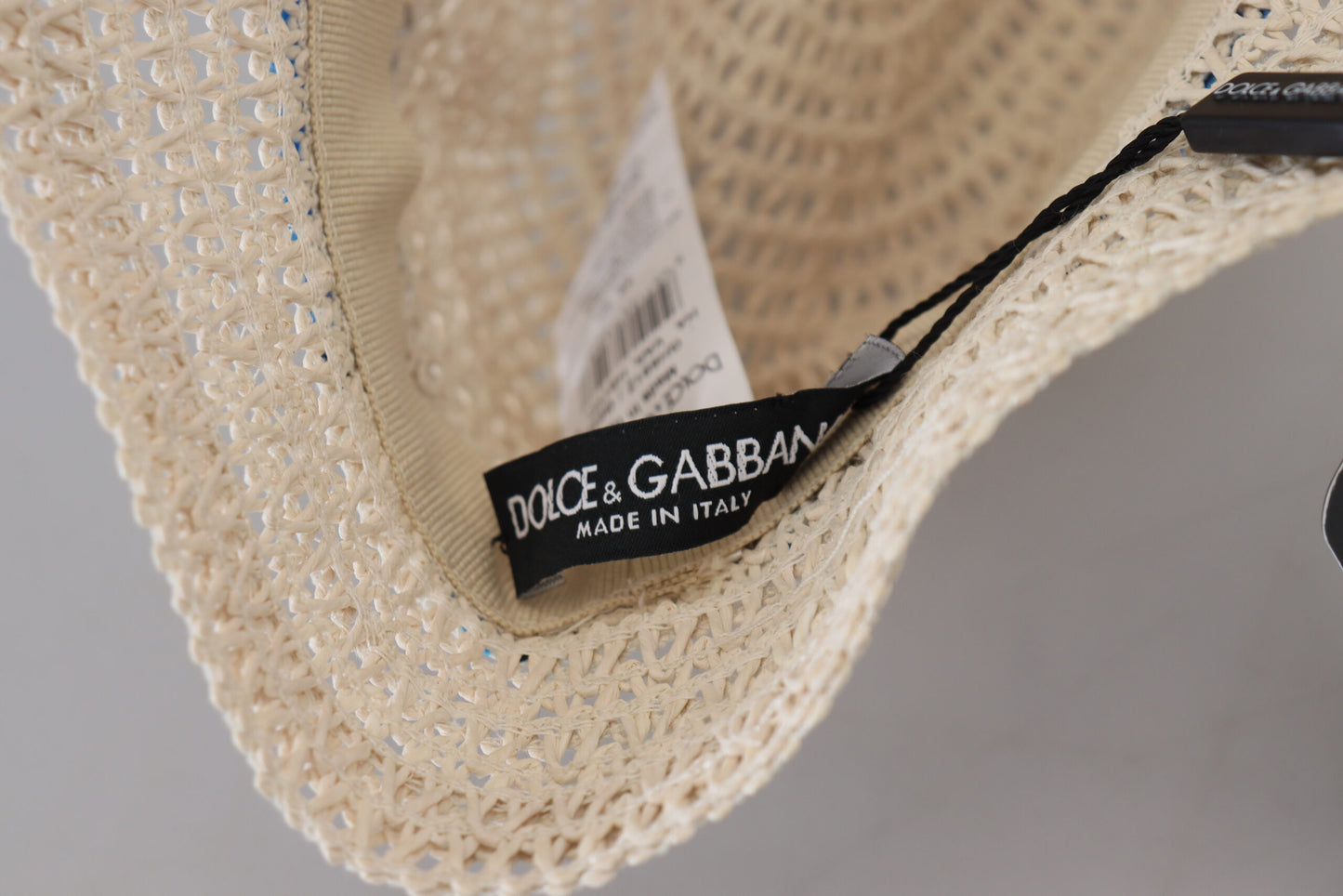 Dolce & Gabbana Elegant Beige Bucket Hat with Blue Bow Accent