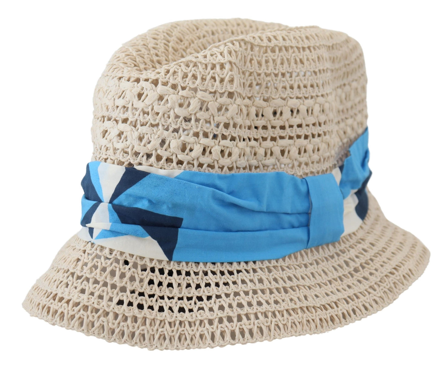 Dolce & Gabbana Elegant Beige Bucket Hat with Blue Bow Accent