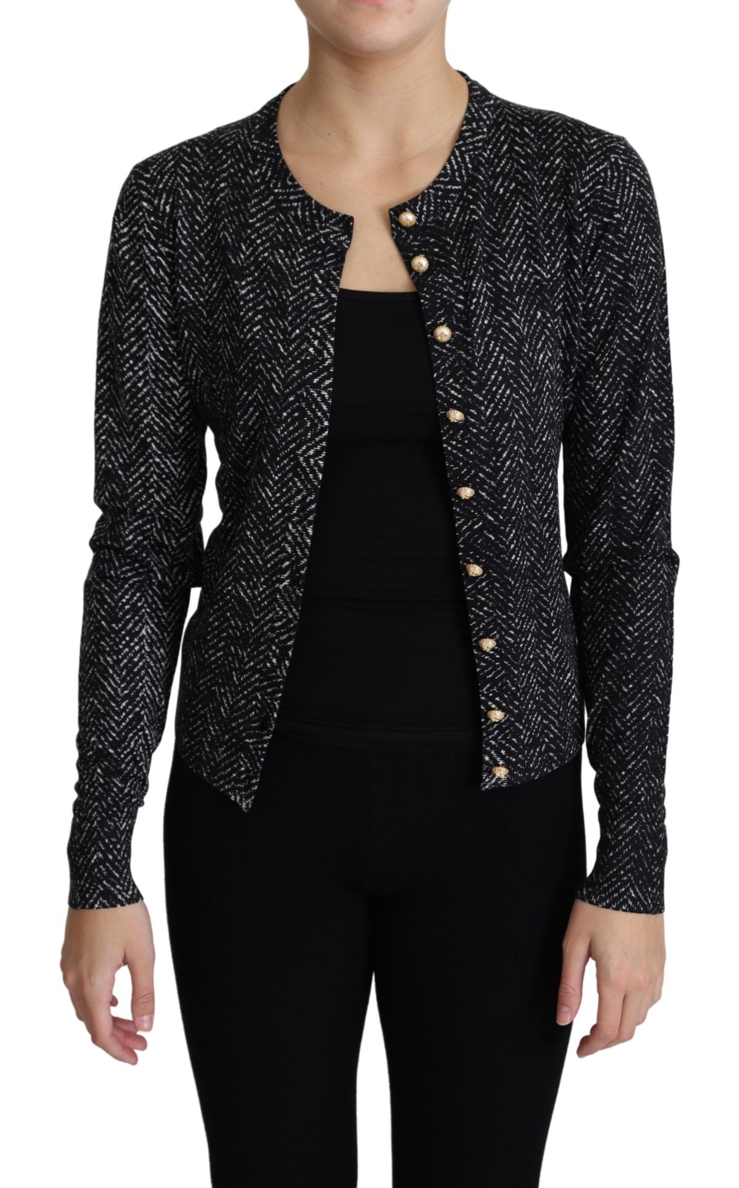 Dolce & Gabbana Elegant Chevron Wool Cardigan with Logo Buttons