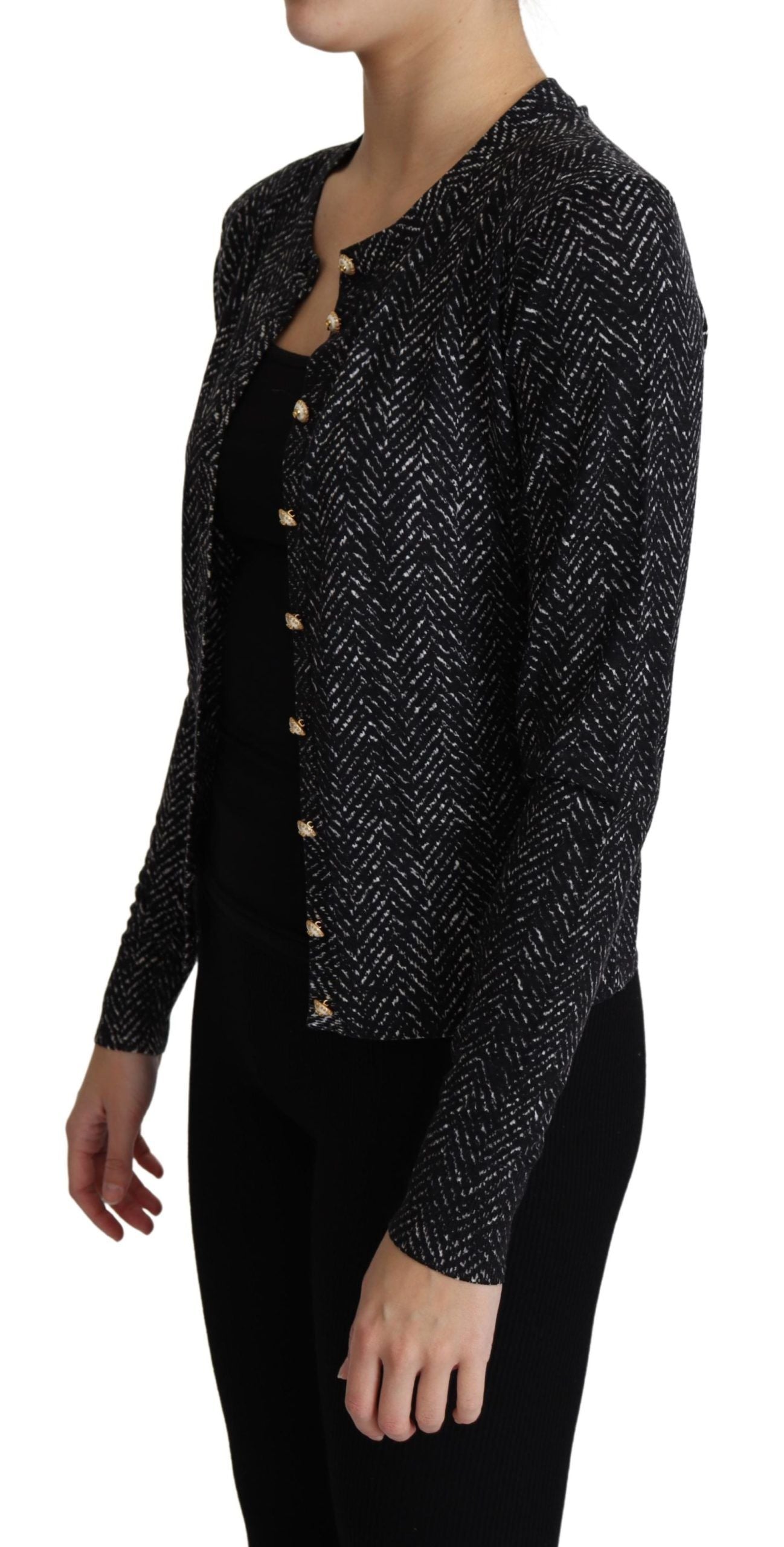 Dolce & Gabbana Elegant Chevron Wool Cardigan with Logo Buttons