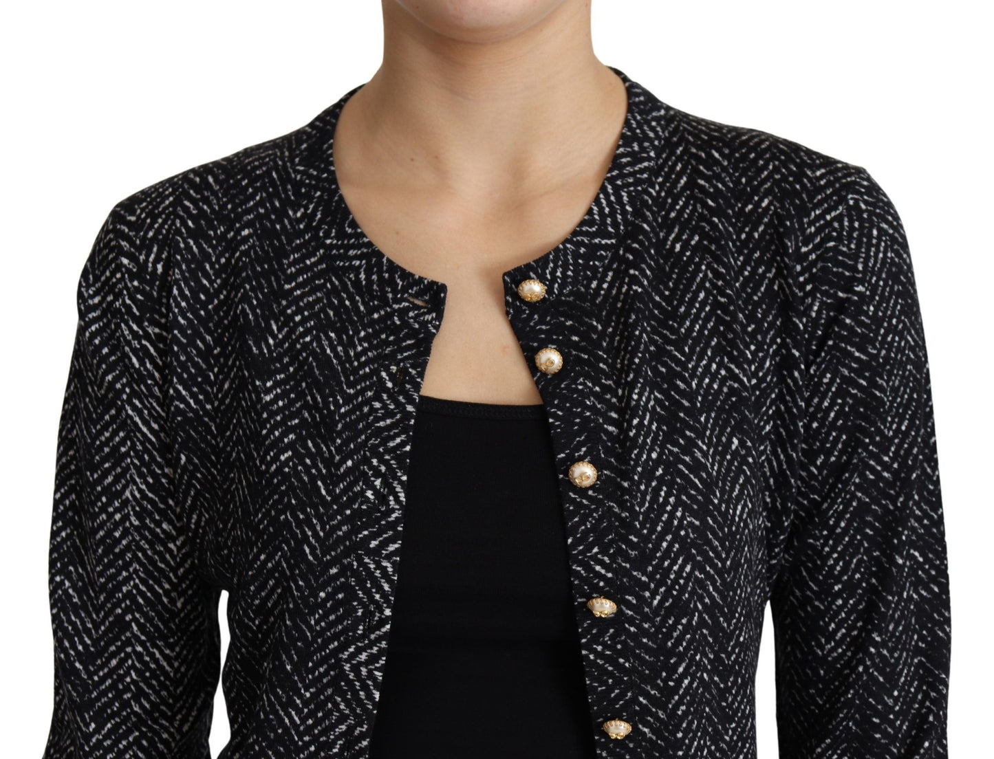 Dolce & Gabbana Elegant Chevron Wool Cardigan with Logo Buttons