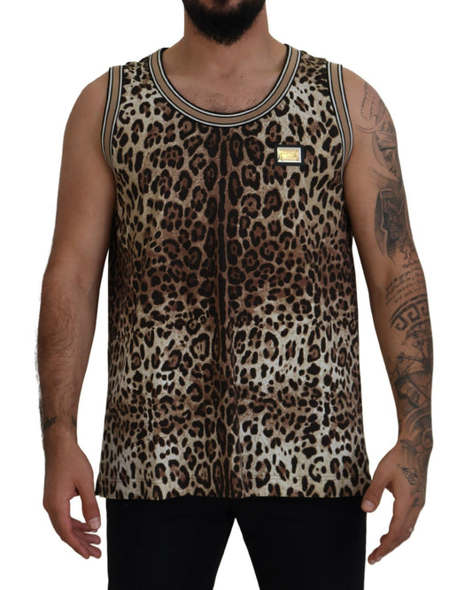 Dolce & Gabbana Leopard Print Sleeveless Cotton Tee