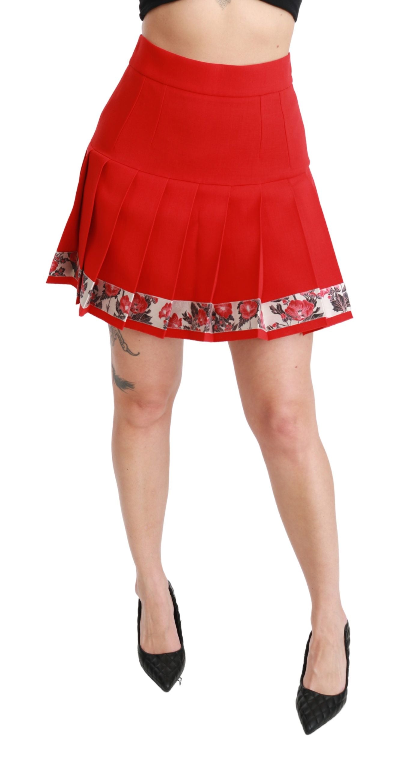 Dolce & Gabbana Elegant Floral Red High Waist Skirt