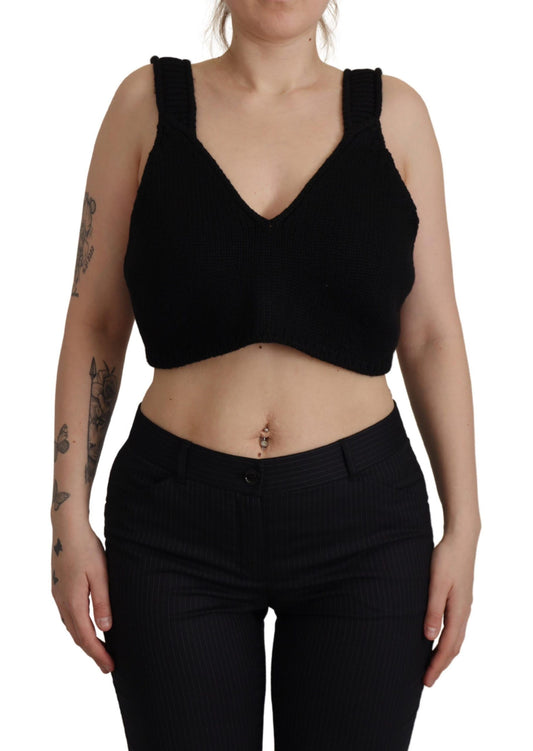 Dolce & Gabbana Black Bustier Cropped Cashmere Top