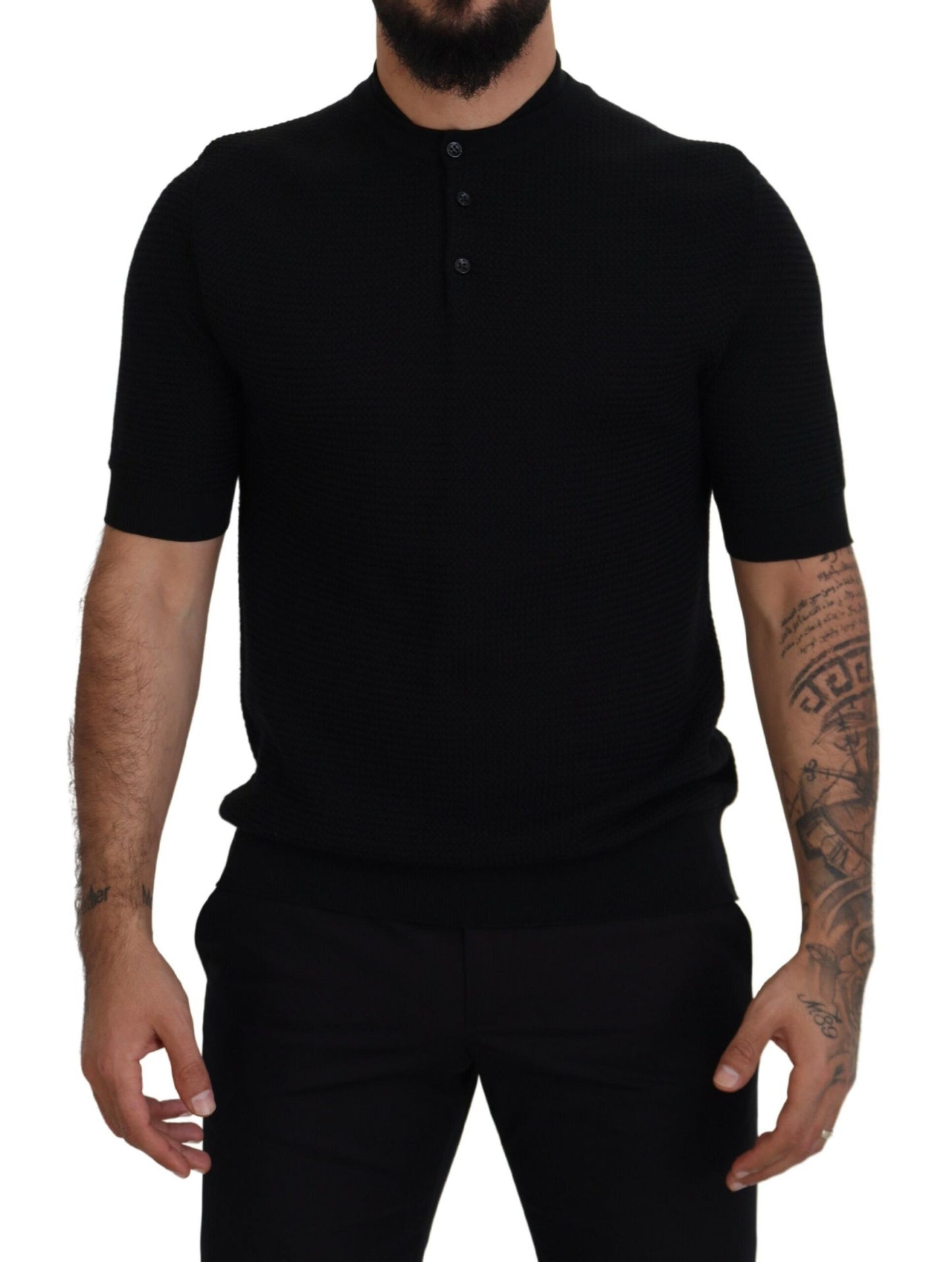 Dolce & Gabbana Elegant Black Mandarin Collar Tee