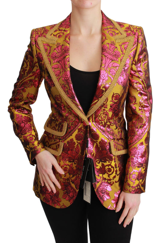 Dolce & Gabbana Pink Gold Jacquard Blazer Jacket