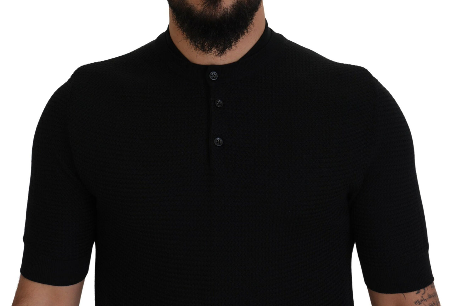 Dolce & Gabbana Elegant Black Mandarin Collar Tee