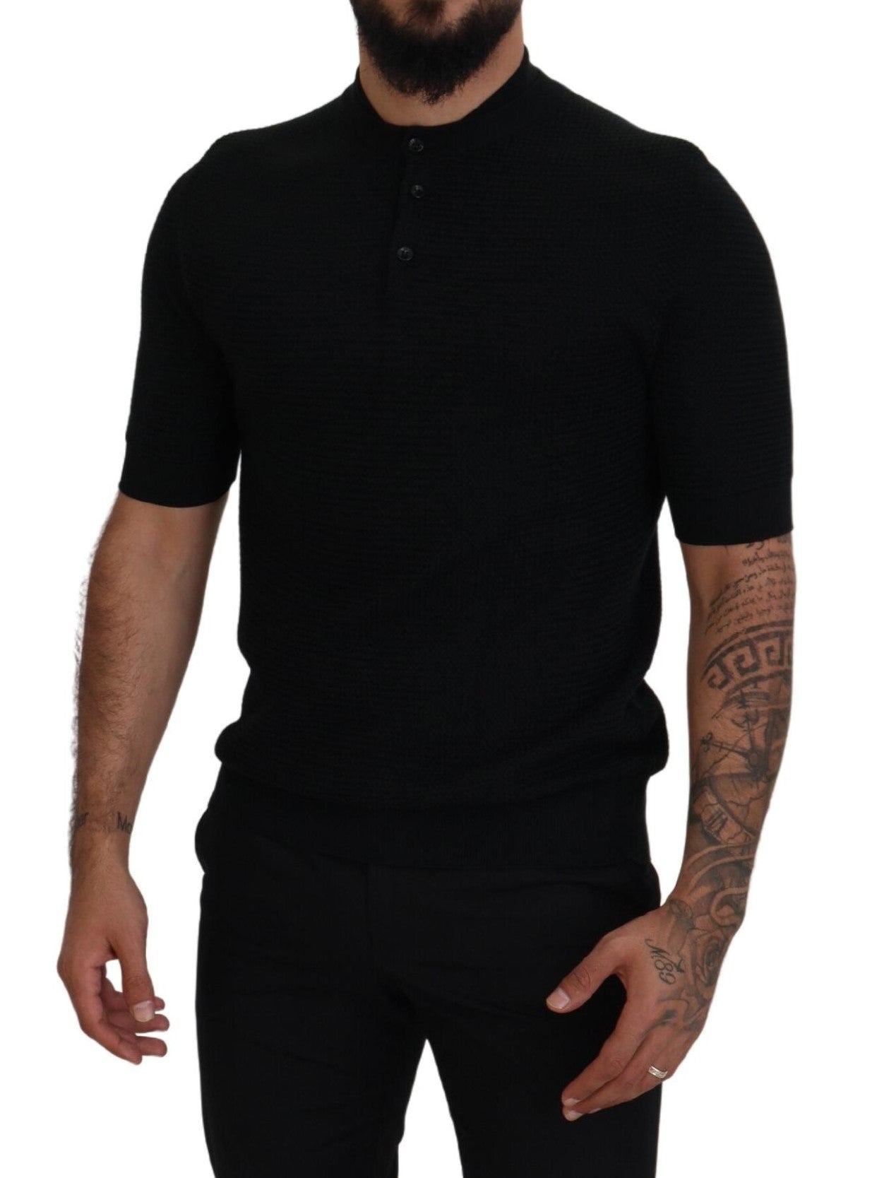 Dolce & Gabbana Elegant Black Mandarin Collar Tee