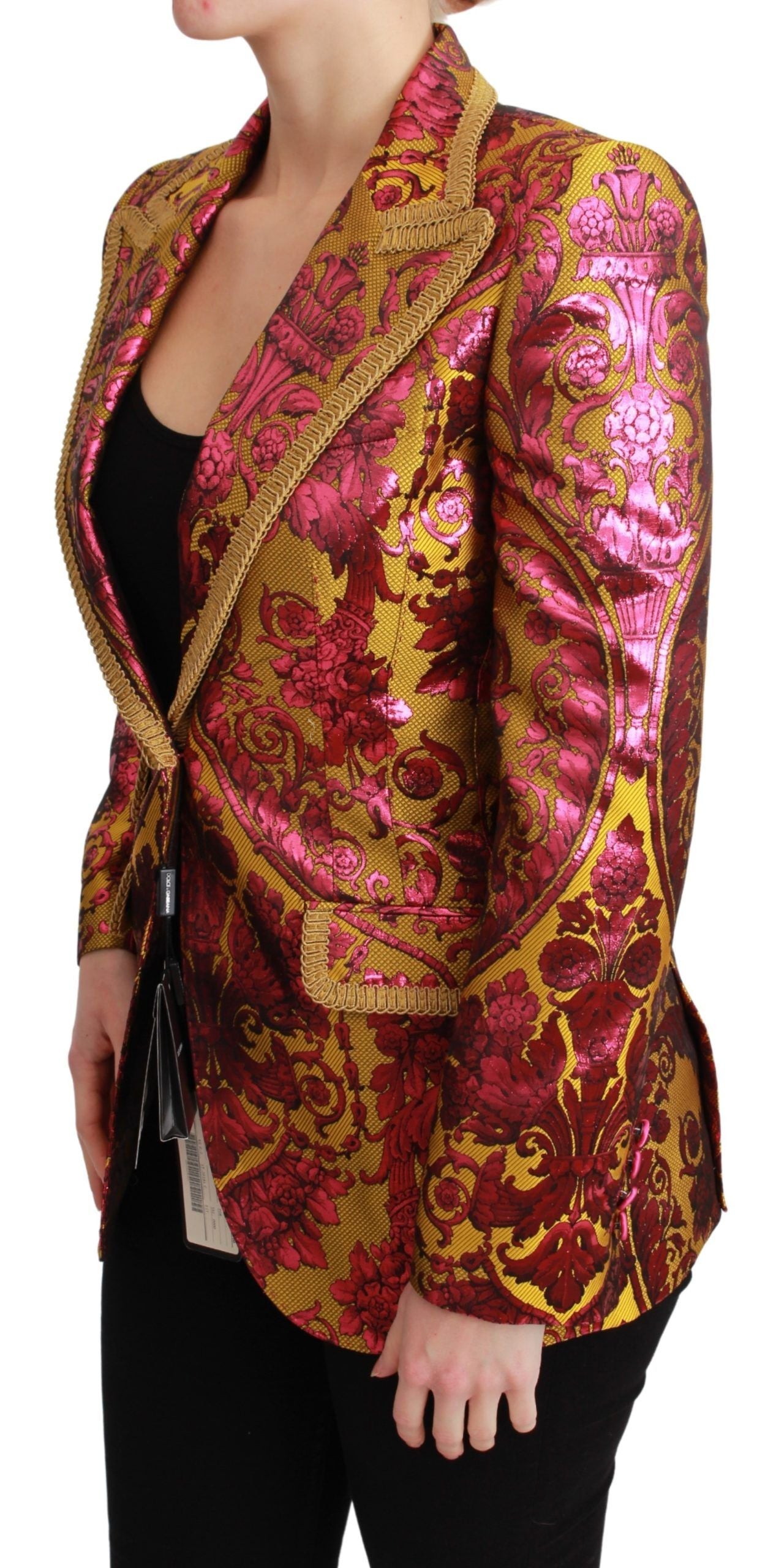 Dolce & Gabbana Pink Gold Jacquard Blazer Jacket