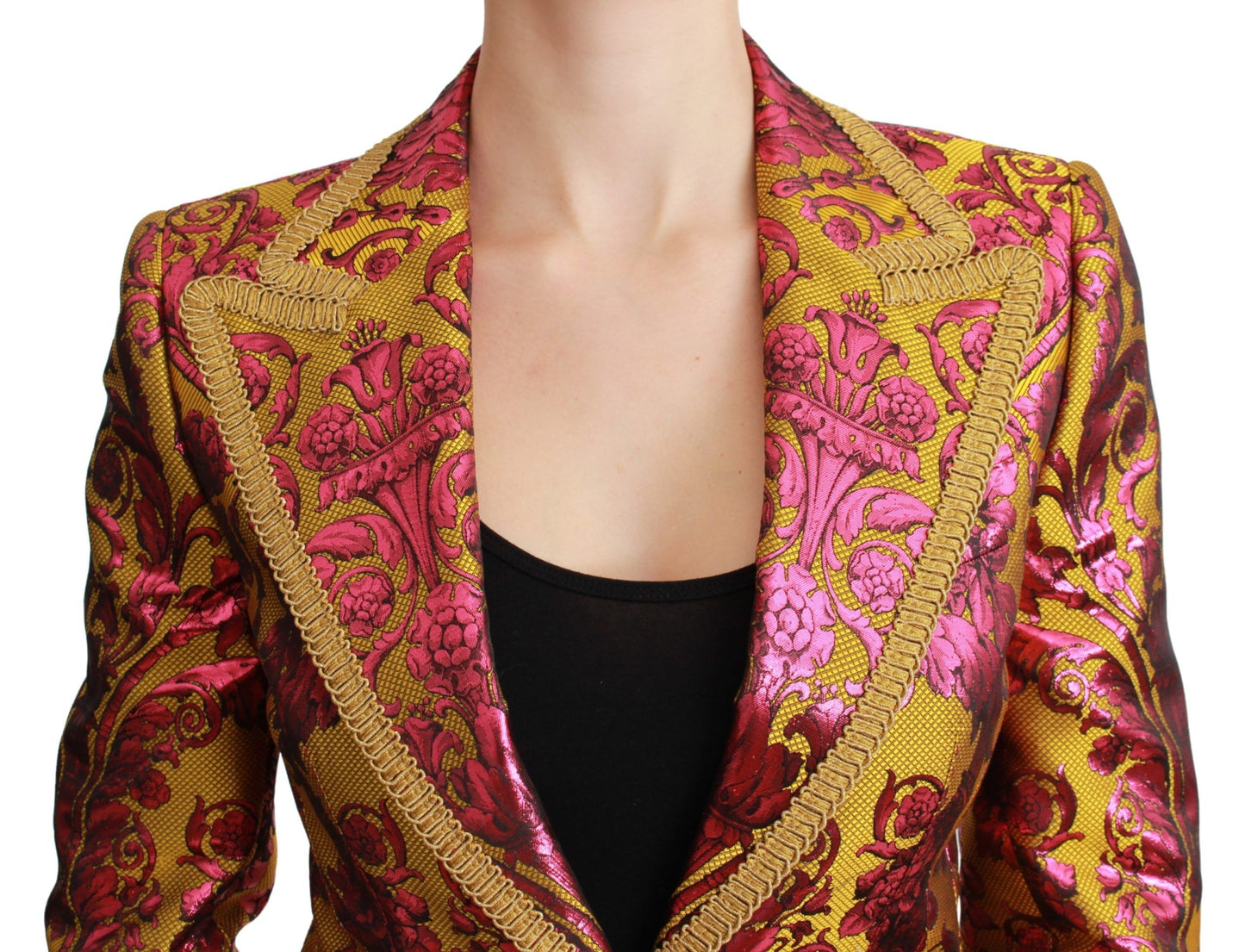 Dolce & Gabbana Pink Gold Jacquard Blazer Jacket