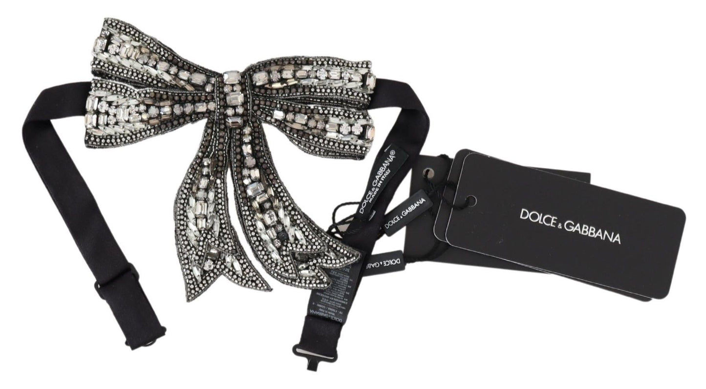 Dolce & Gabbana Elegant Silver Embellished Silk Bowtie