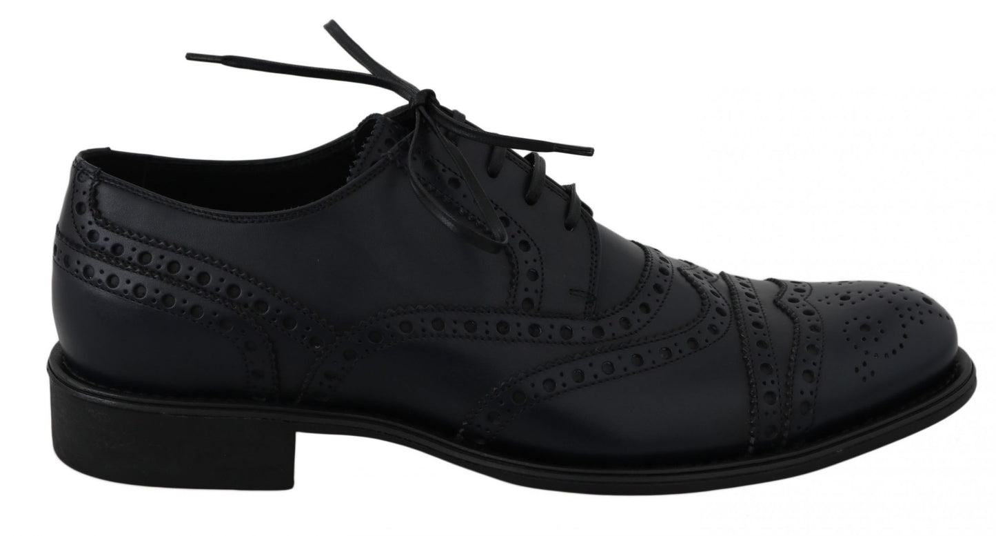 Dolce & Gabbana Elegant Dark Blue Leather Derby Shoes