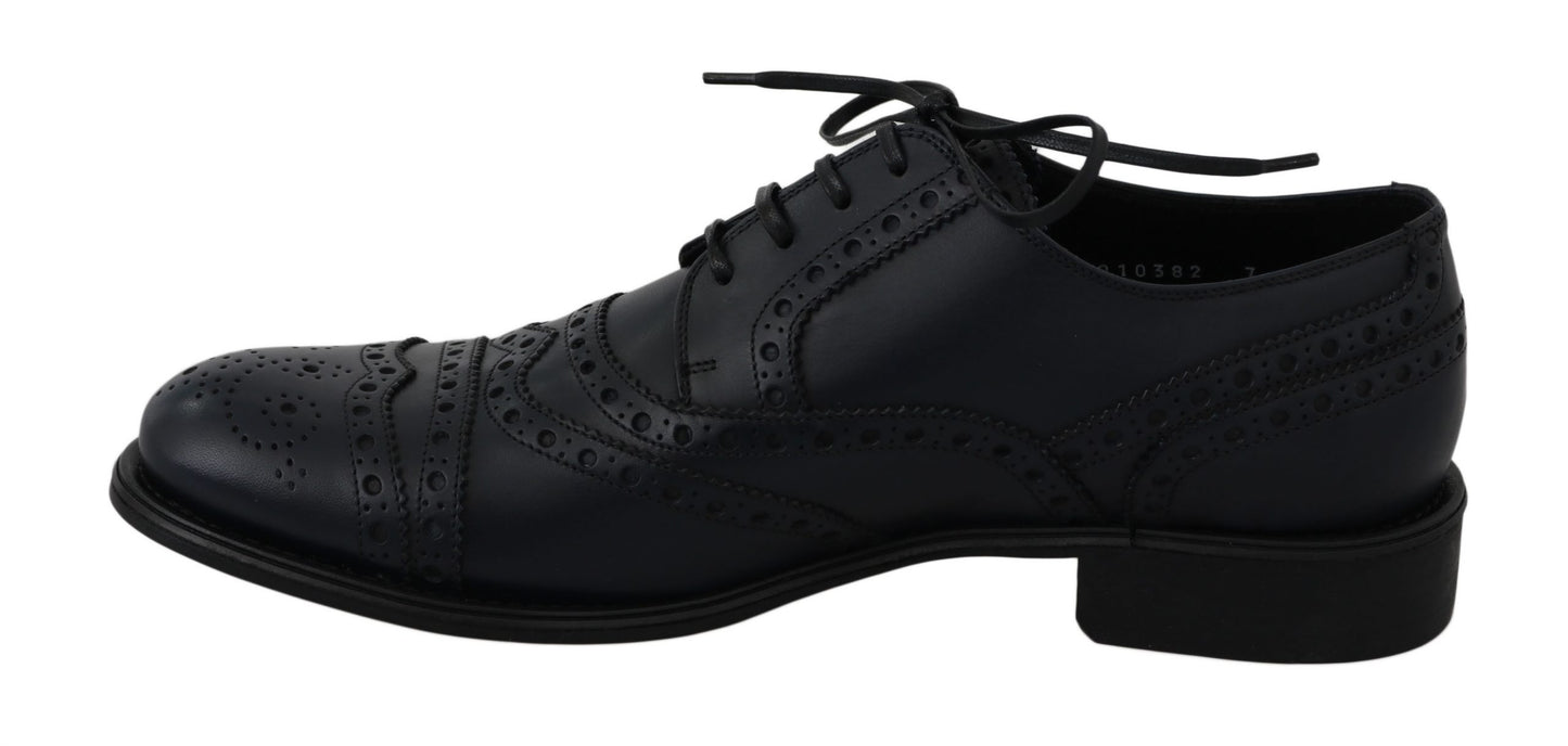 Dolce & Gabbana Elegant Dark Blue Leather Derby Shoes