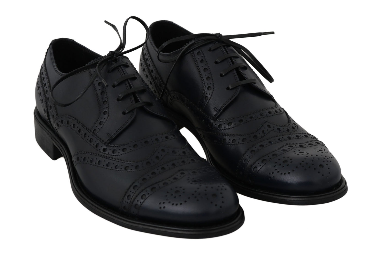 Dolce & Gabbana Elegant Dark Blue Leather Derby Shoes