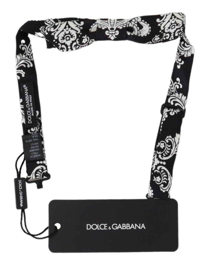 Dolce & Gabbana Elegant Black Silk Sicily Pattern Bow Tie