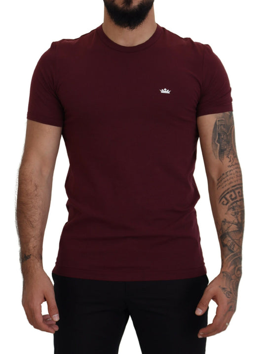 Dolce & Gabbana Maroon Cotton Crew Neck Casual Tee