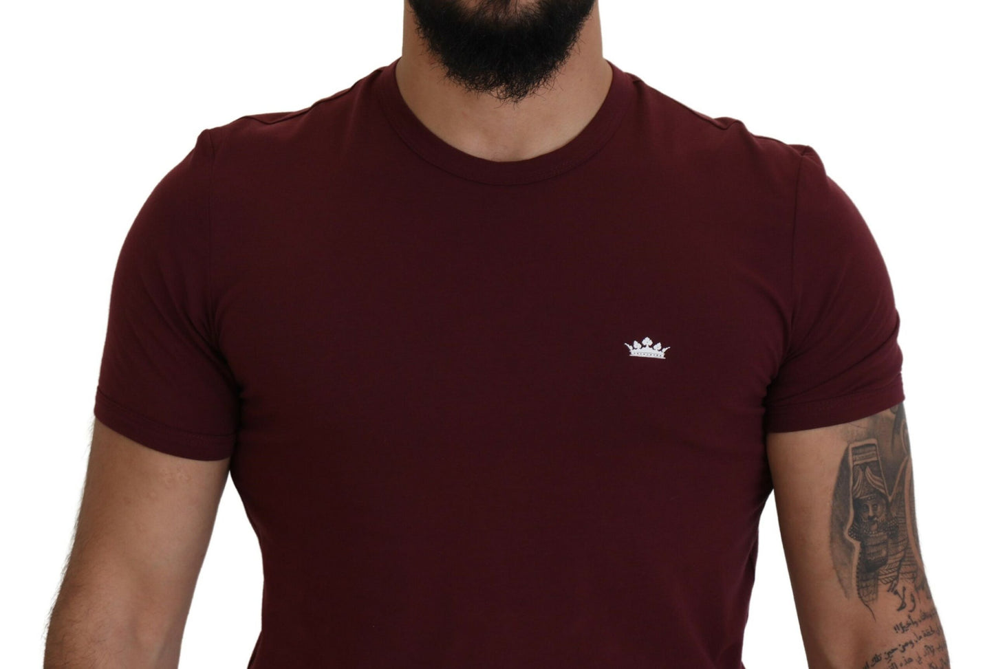 Dolce & Gabbana Maroon Cotton Crew Neck Casual Tee