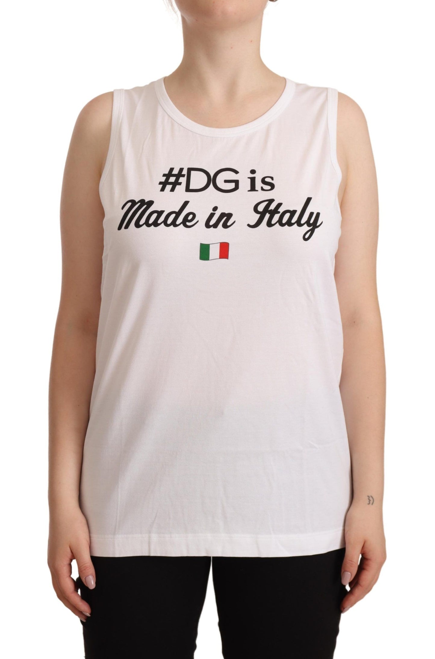 Dolce & Gabbana White Cotton Sleeveless Motive T-shirt