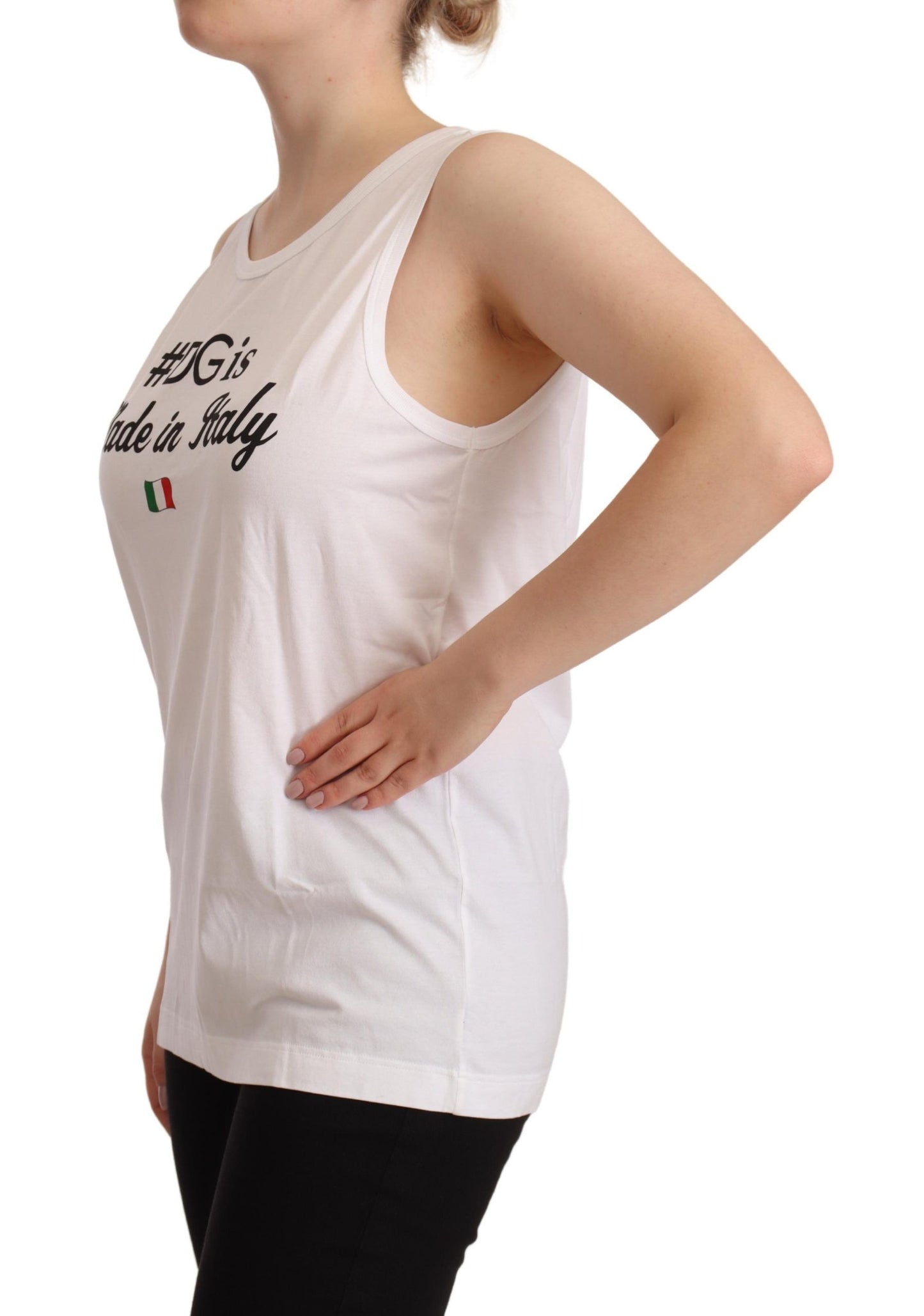 Dolce & Gabbana White Cotton Sleeveless Motive T-shirt