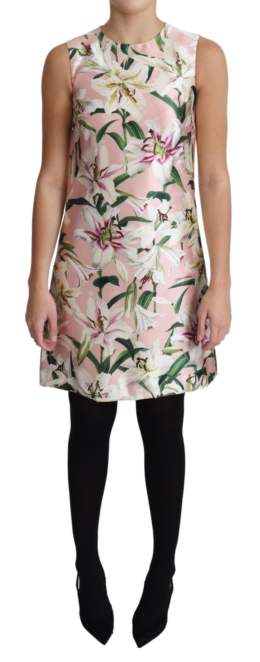 Dolce & Gabbana Floral A-Line Mini Silk Dress in Pink