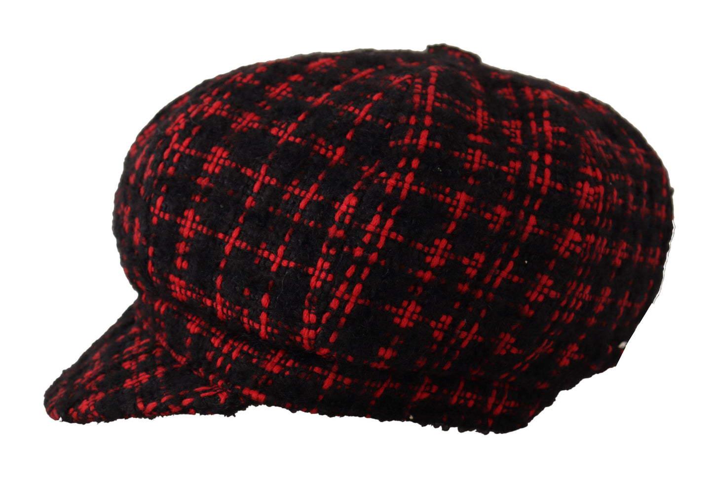 Dolce & Gabbana Elegant Tweed Newsboy Cap in Red & Black